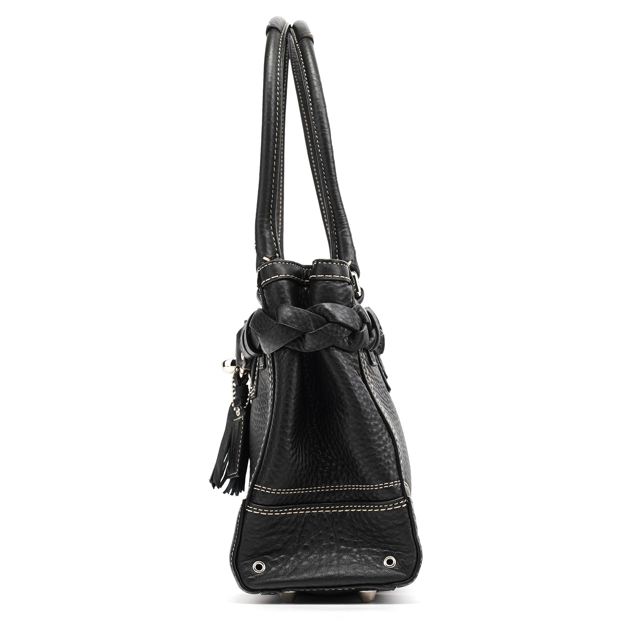 Black Pebbled Leather Hamptons Tote Bag