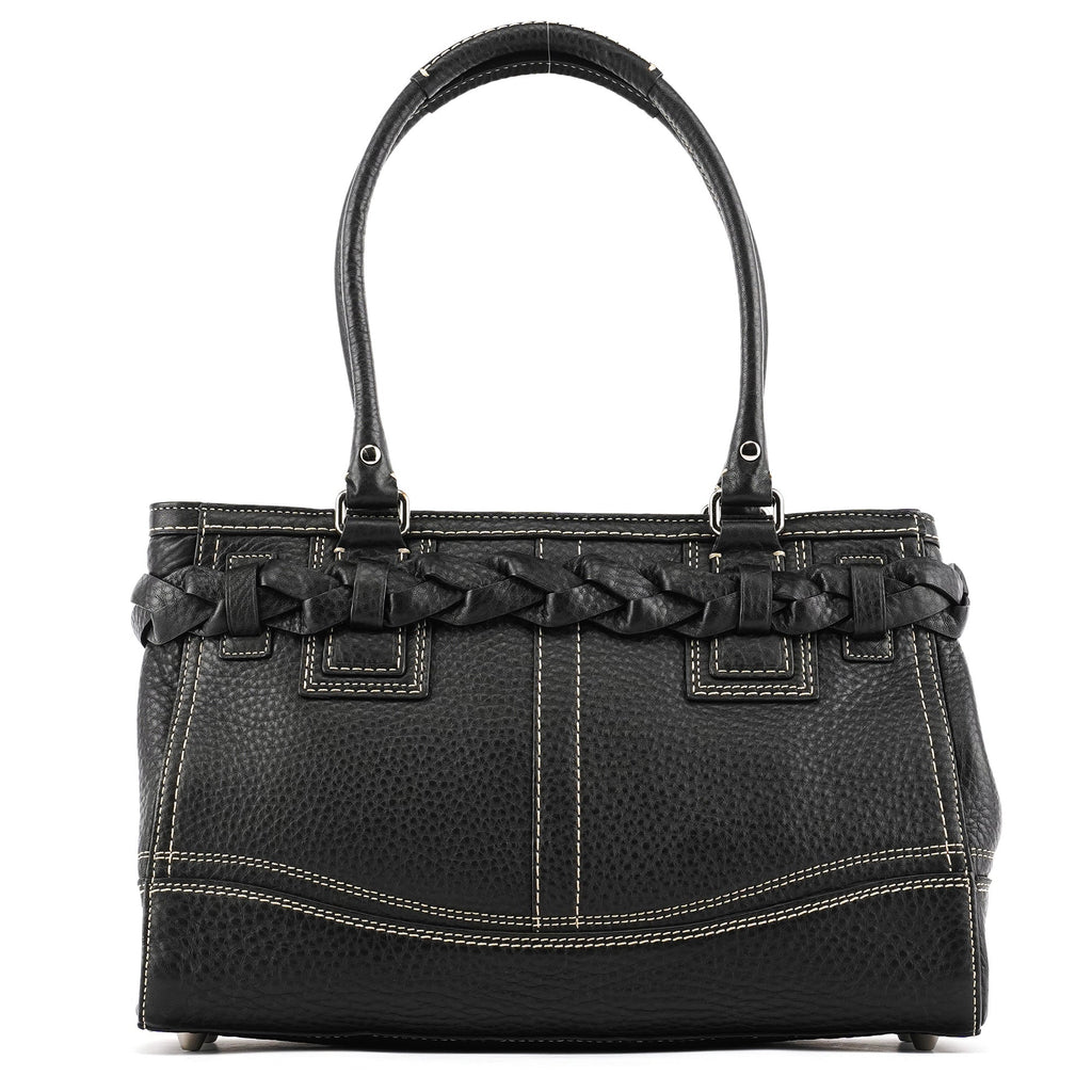 Black Pebbled Leather Hamptons Tote Bag