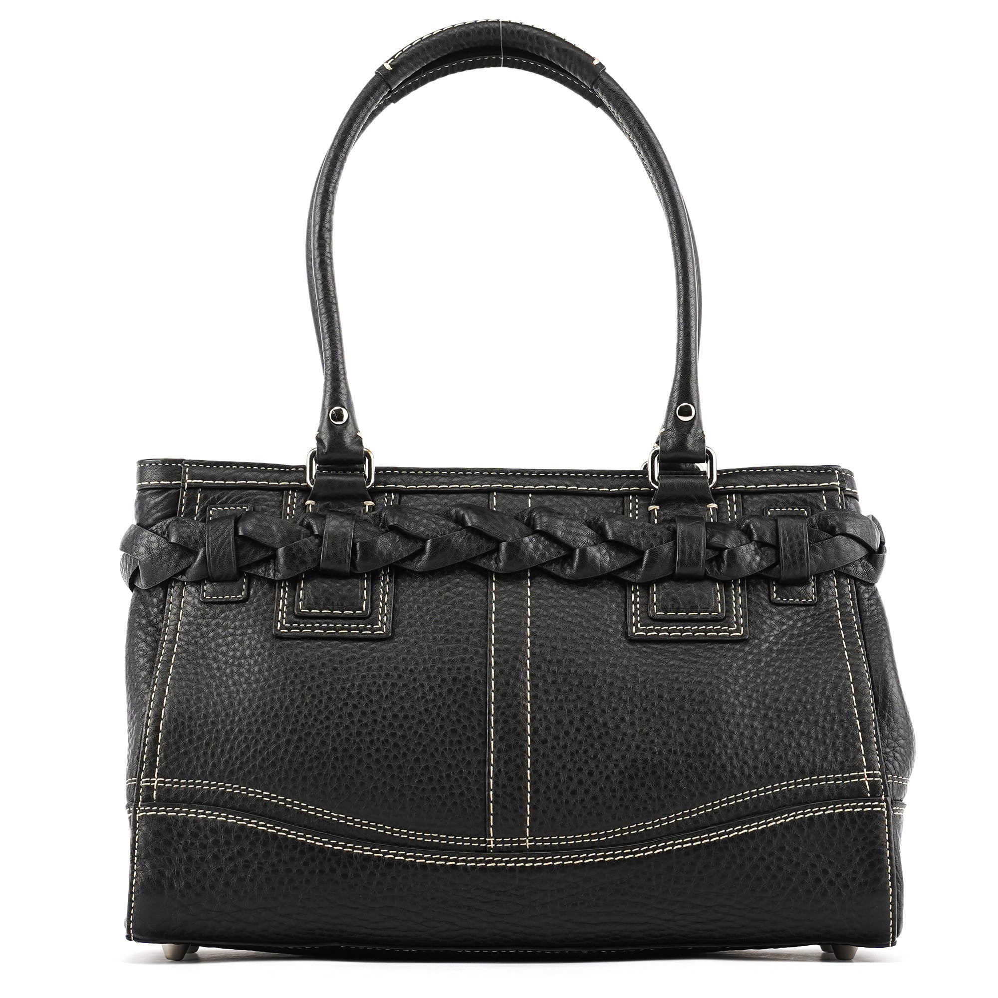 Black Pebbled Leather Hamptons Tote Bag