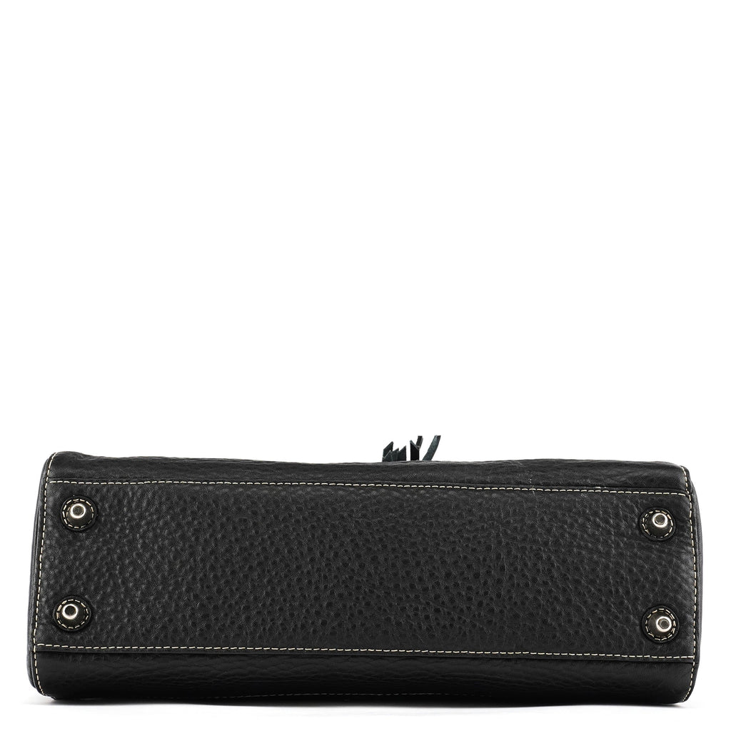 Black Pebbled Leather Hamptons Tote Bag