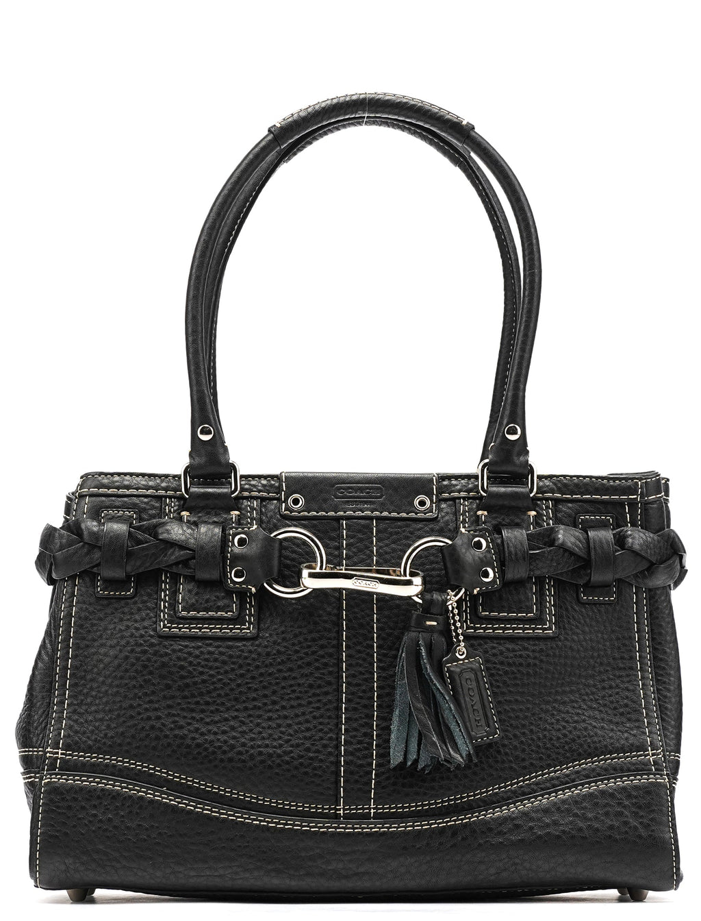 Black Pebbled Leather Hamptons Tote Bag