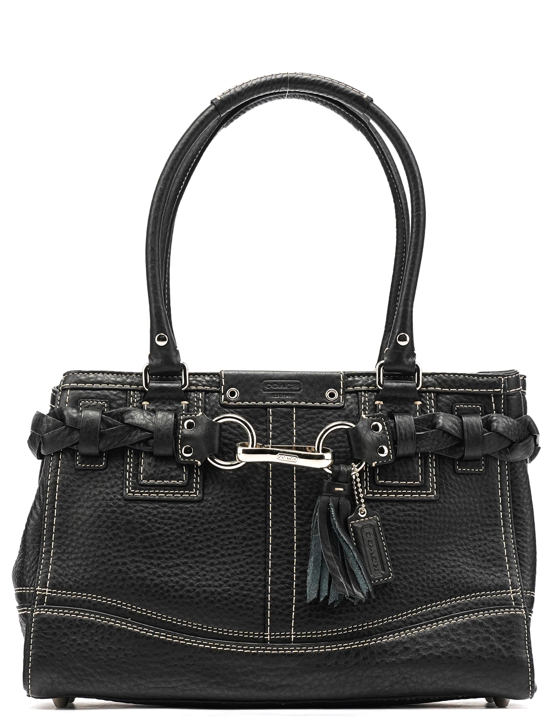 Black Pebbled Leather Hamptons Tote Bag
