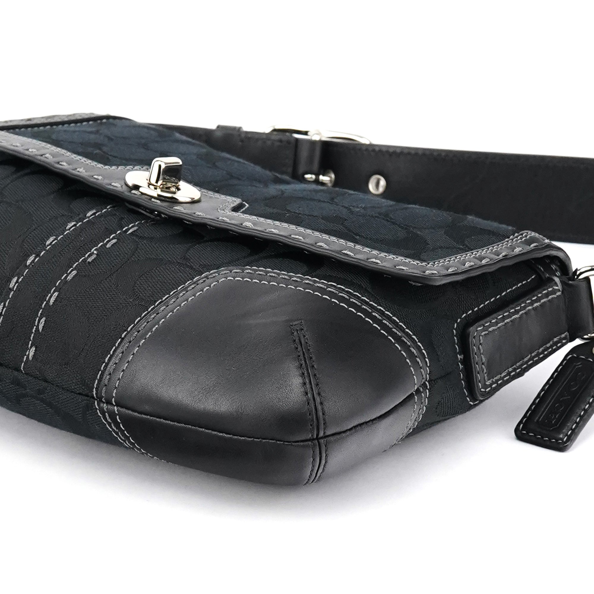 Black Signature Canvas Turnlock Shoulder Bag