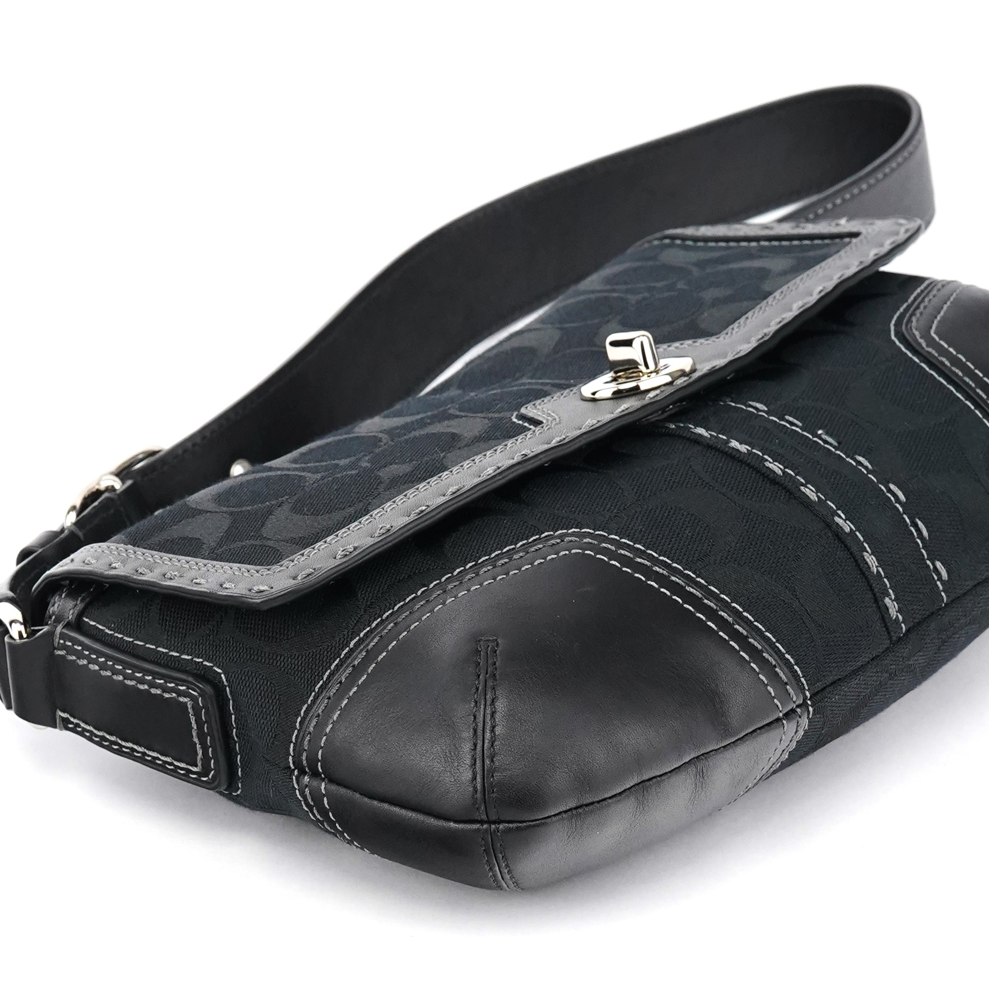 Black Signature Canvas Turnlock Shoulder Bag
