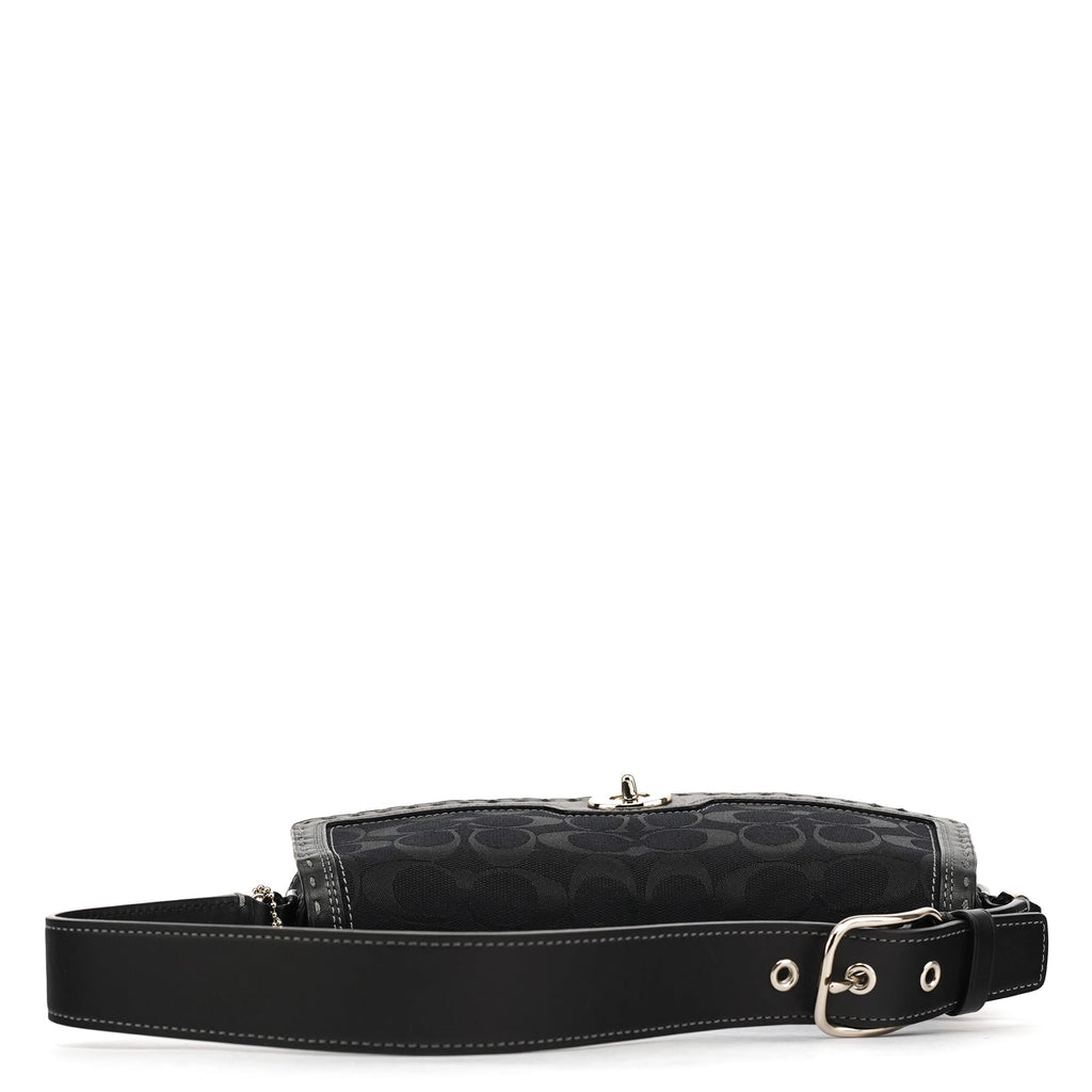 Black Signature Canvas Turnlock Shoulder Bag