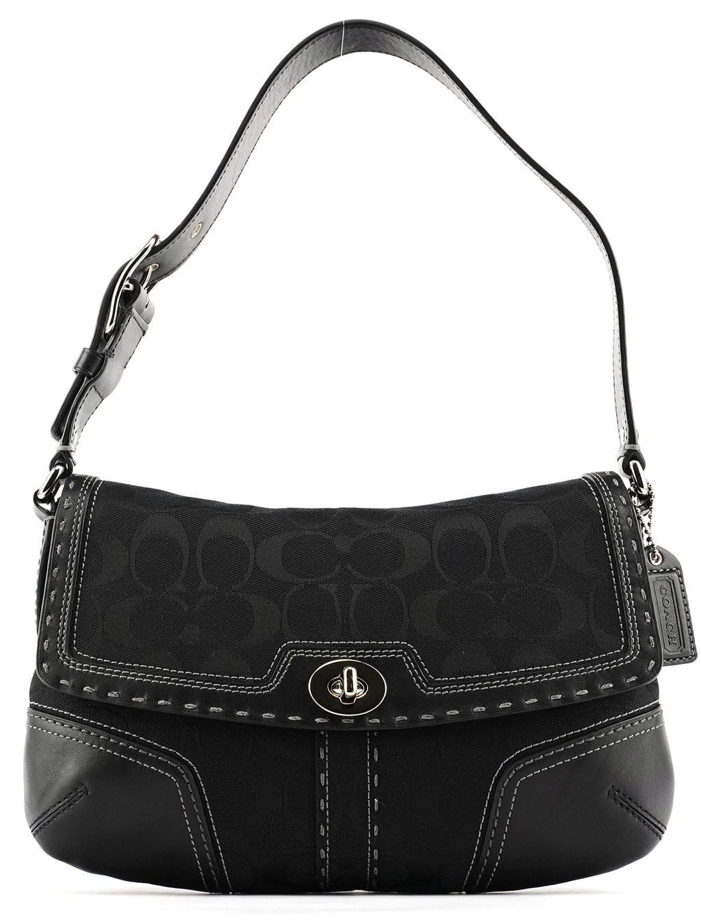 Black Signature Canvas Turnlock Shoulder Bag