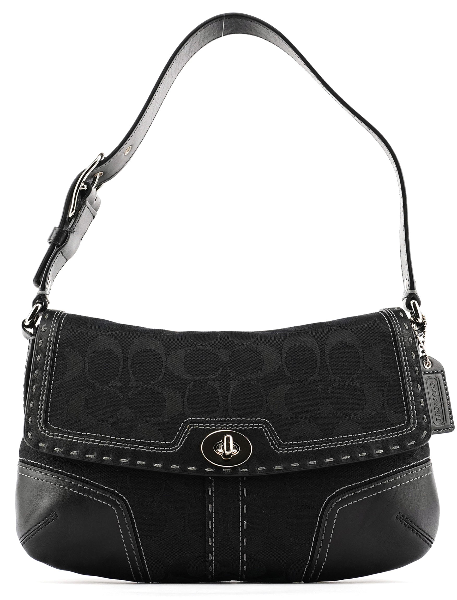 Black Signature Canvas Turnlock Shoulder Bag