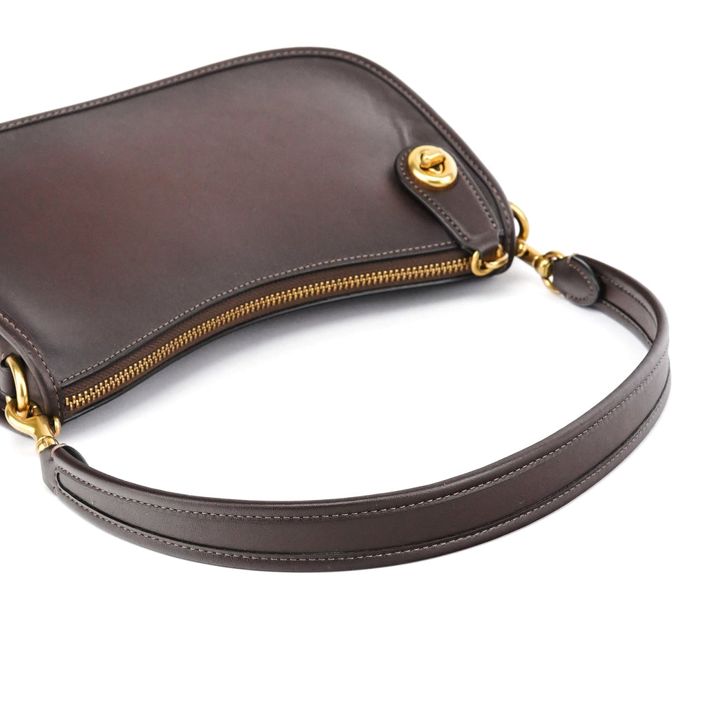 Brown Leather Turnlock Shoulder Bag