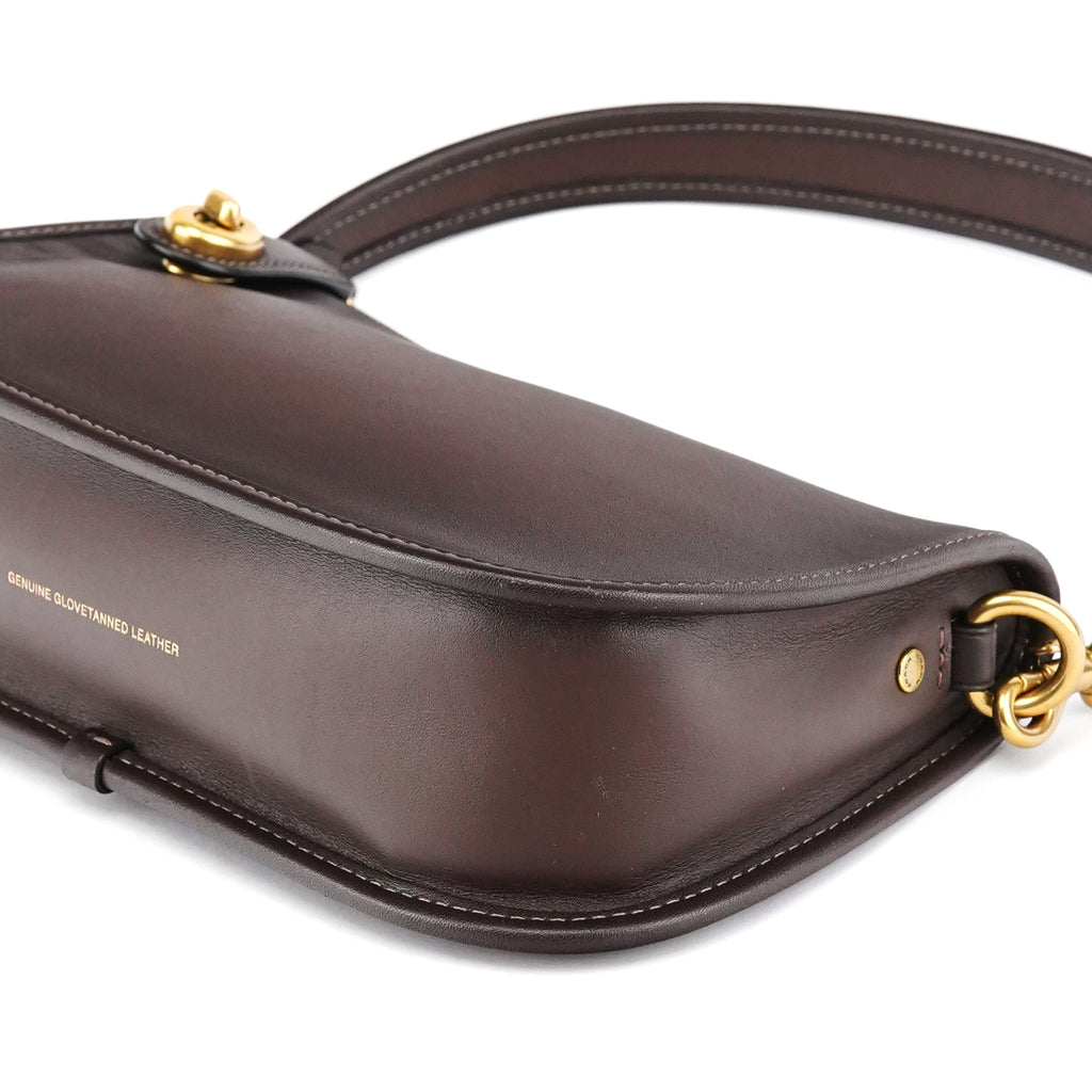 Brown Leather Turnlock Shoulder Bag