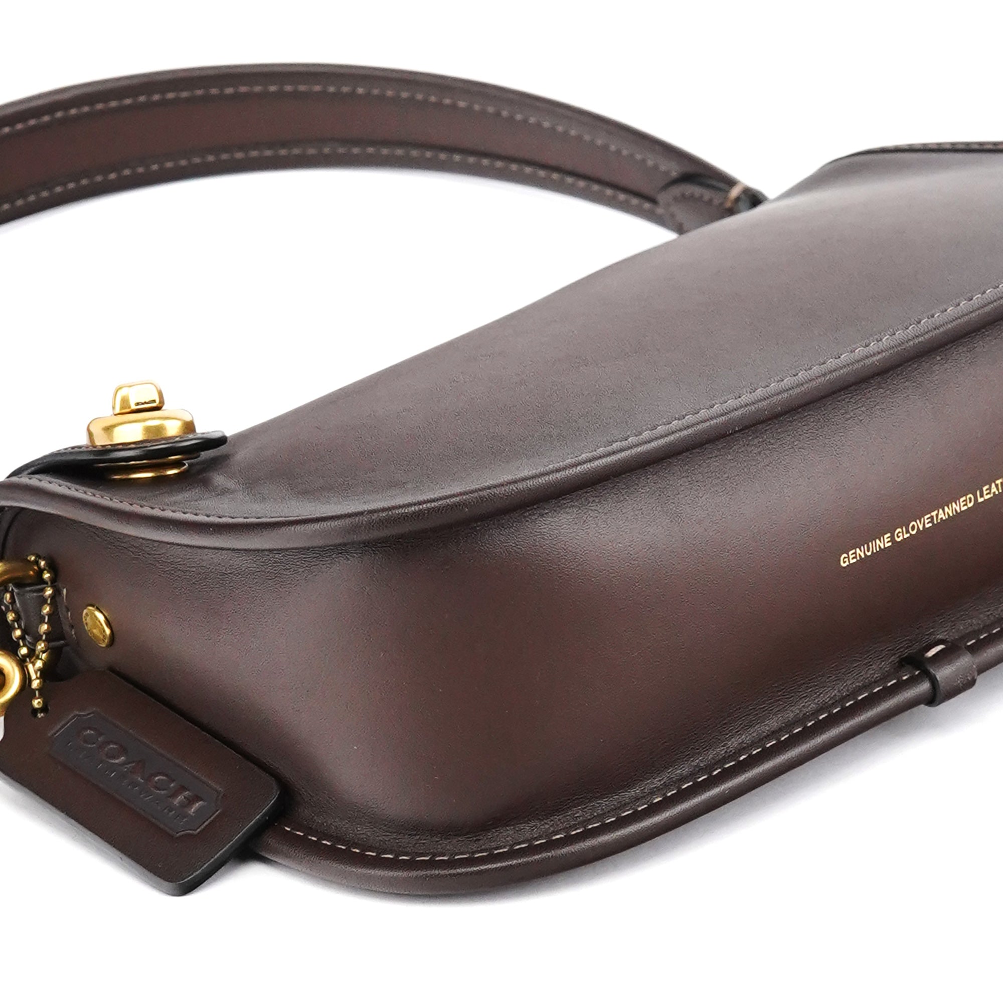 Brown Leather Turnlock Shoulder Bag