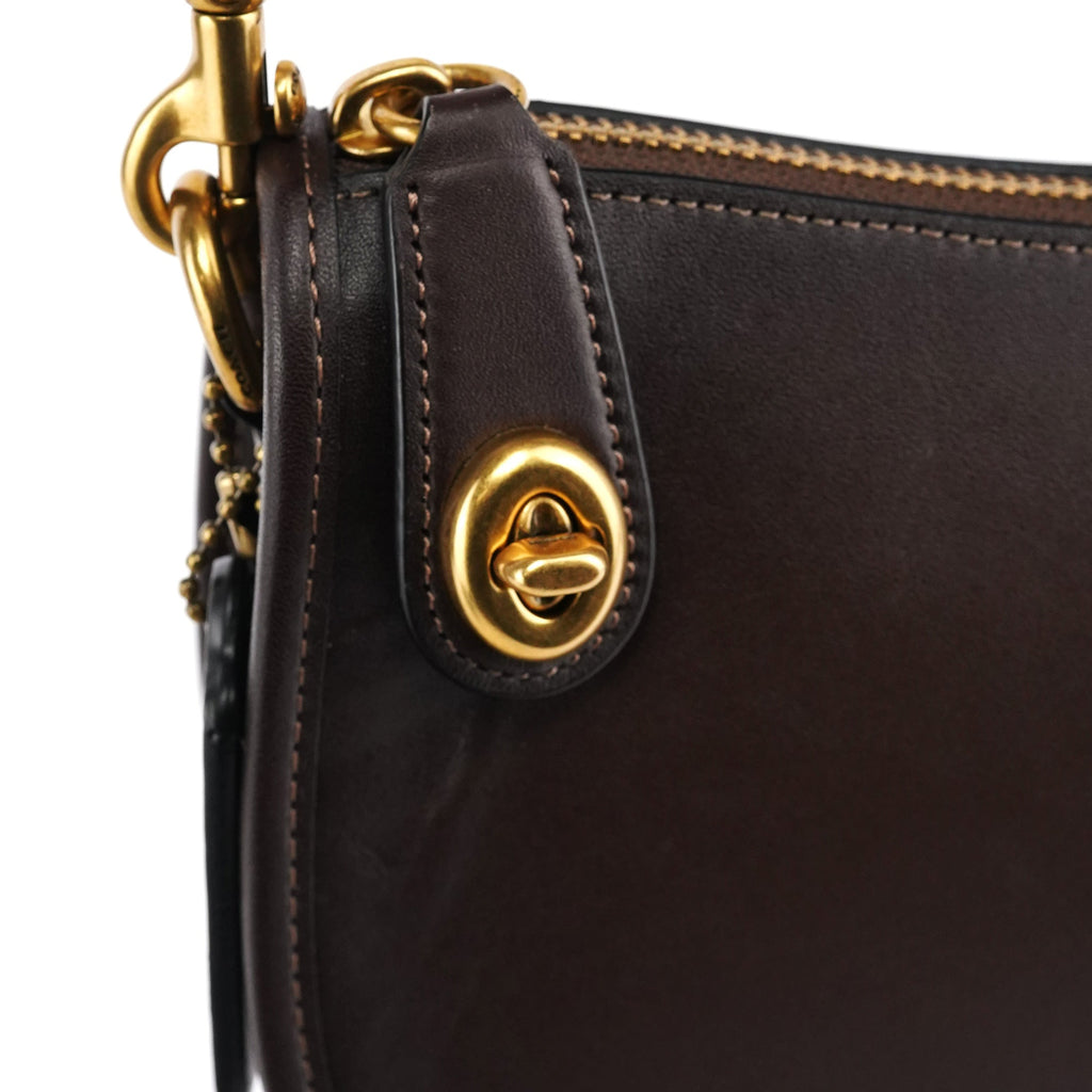 Brown Leather Turnlock Shoulder Bag