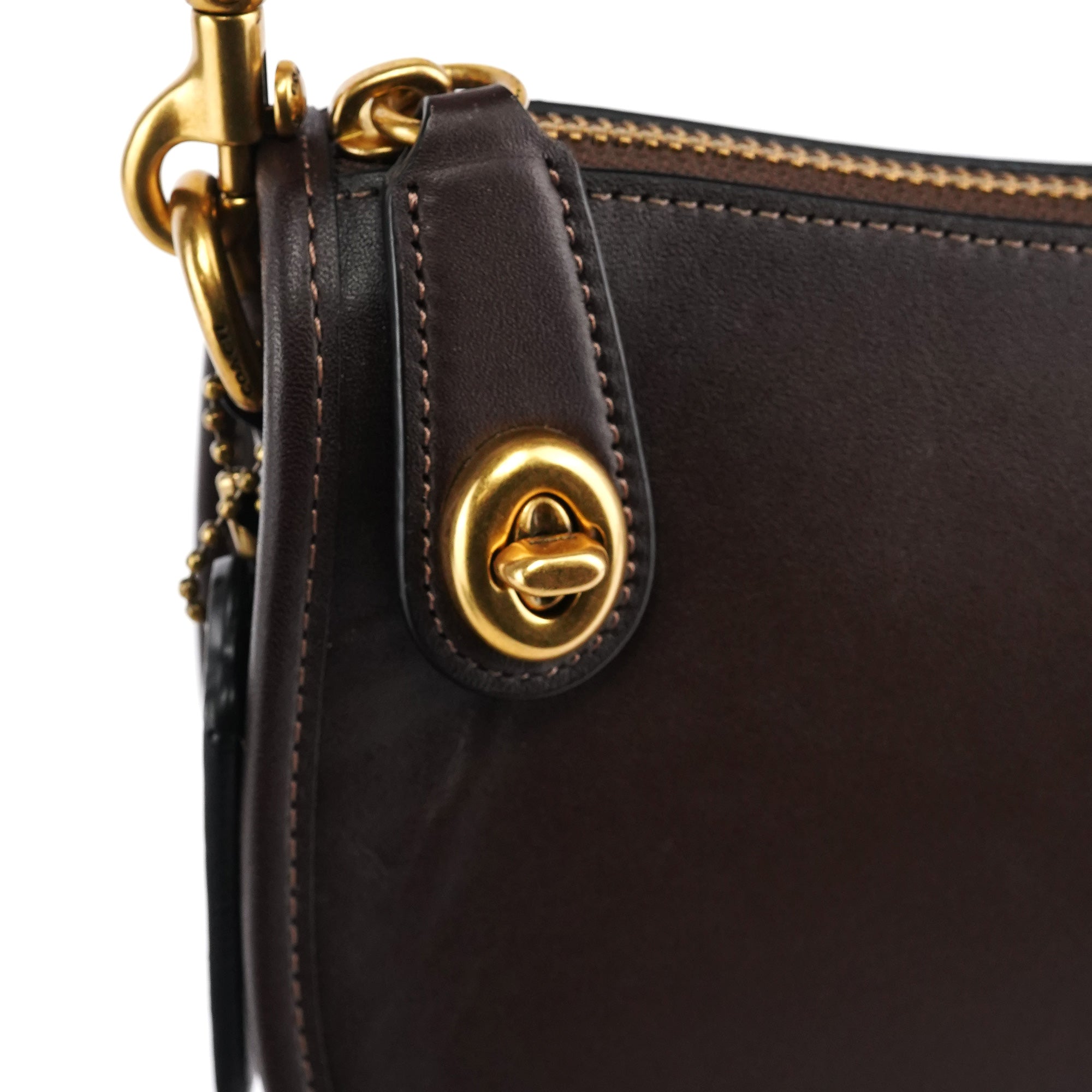 Brown Leather Turnlock Shoulder Bag
