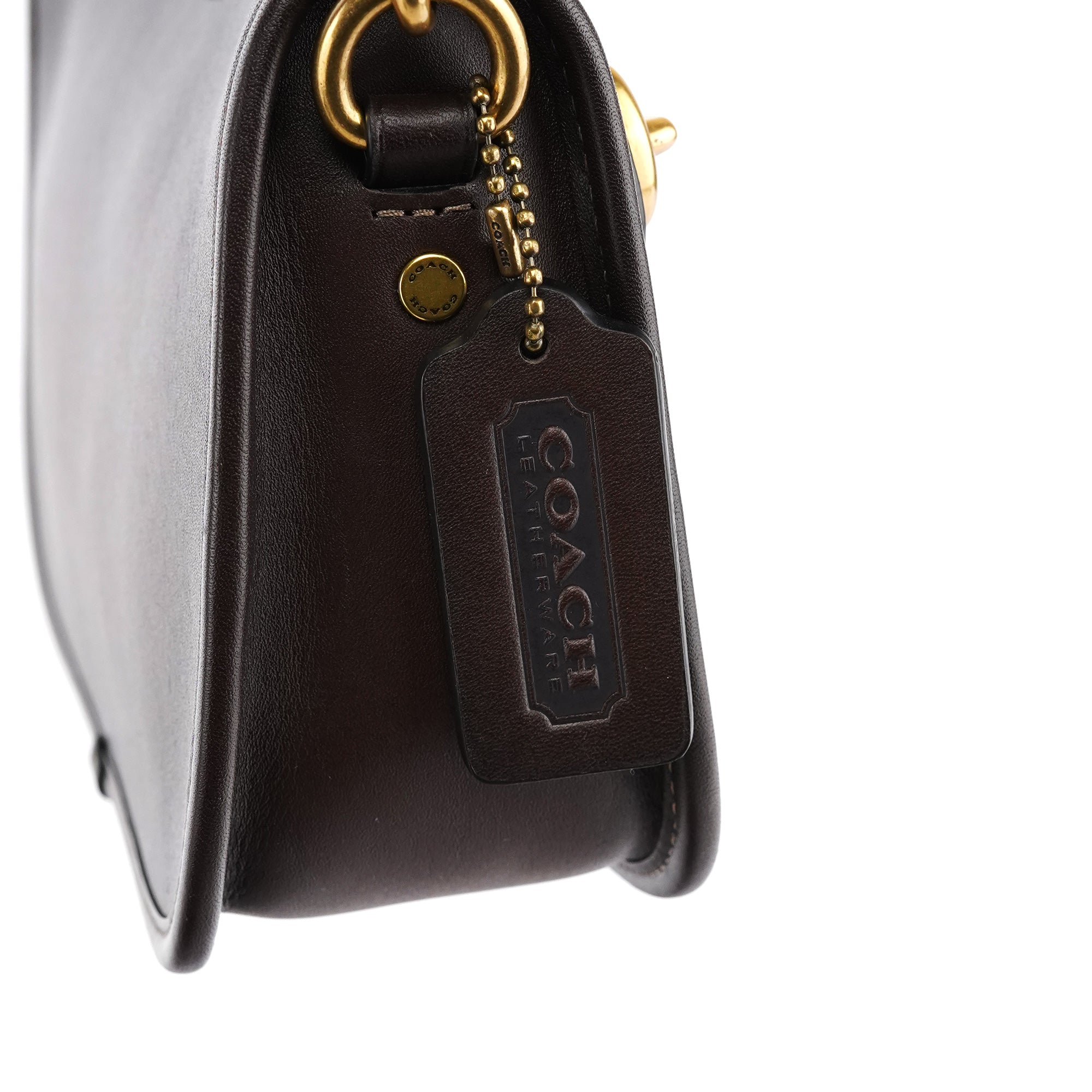 Brown Leather Turnlock Shoulder Bag