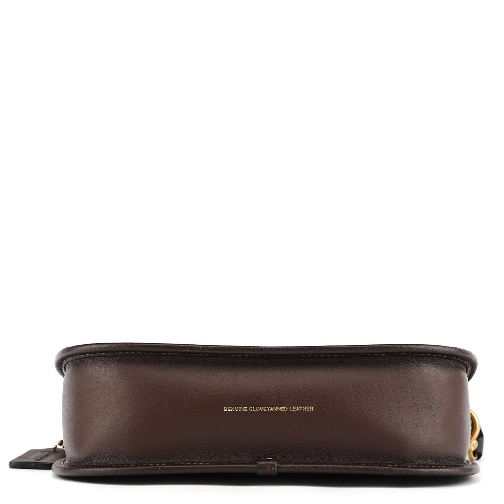Brown Leather Turnlock Shoulder Bag