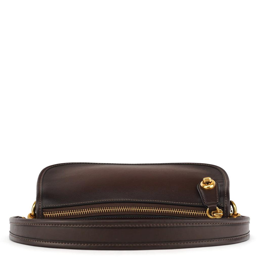 Brown Leather Turnlock Shoulder Bag