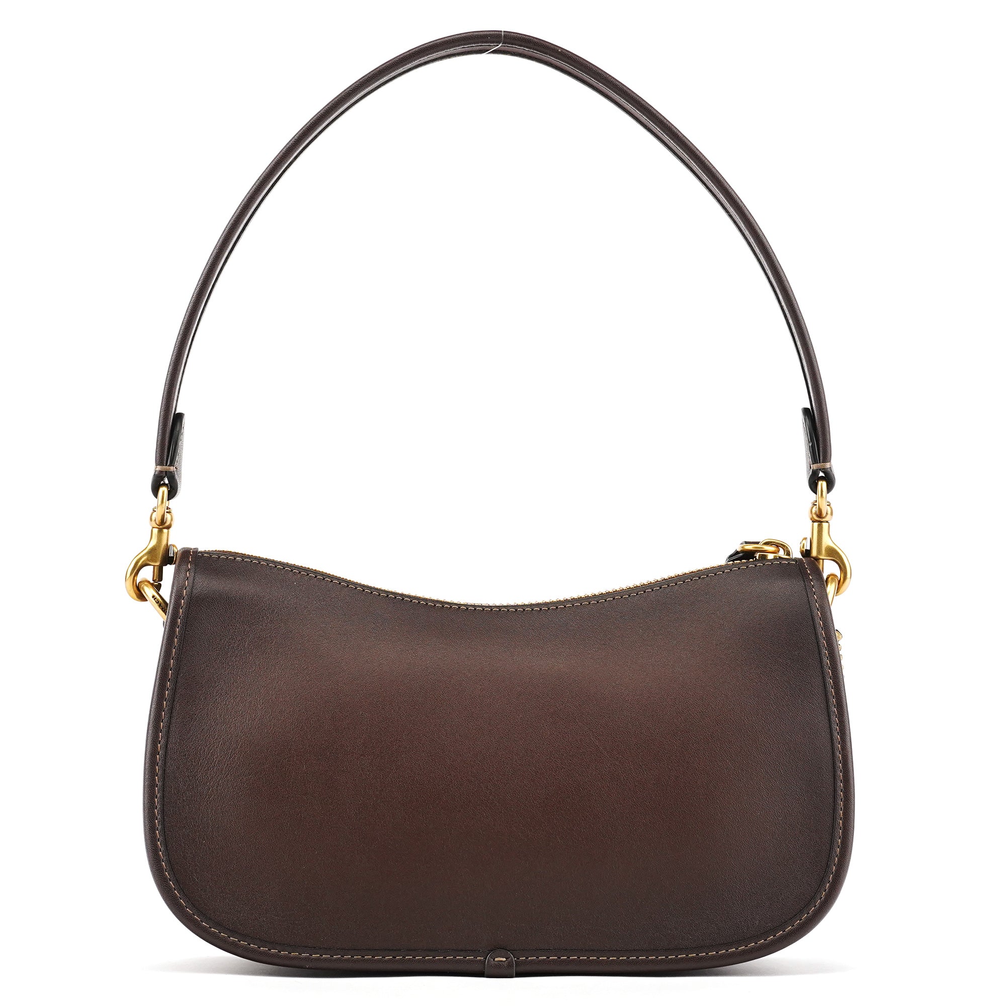 Brown Leather Turnlock Shoulder Bag