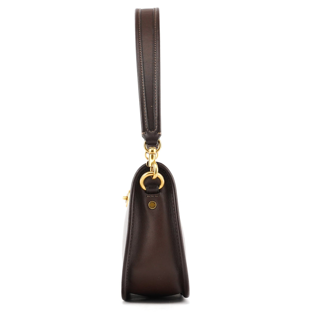Brown Leather Turnlock Shoulder Bag