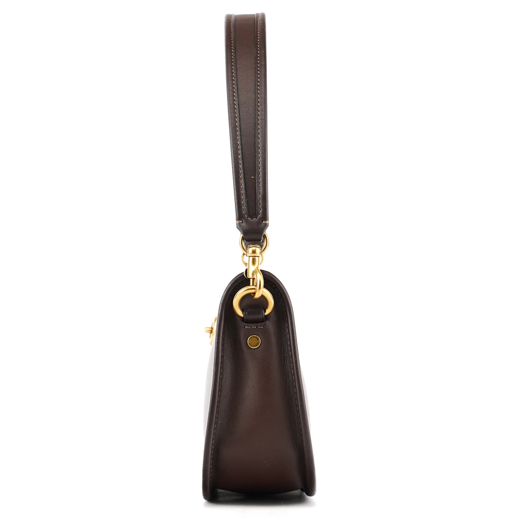Brown Leather Turnlock Shoulder Bag