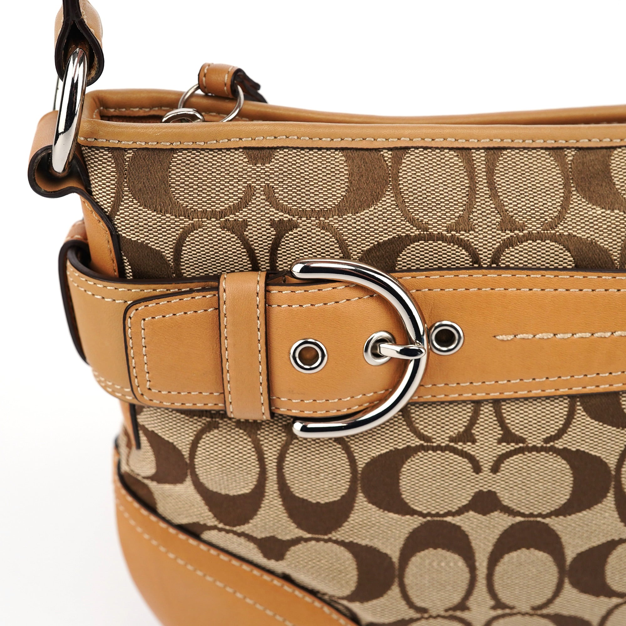 F07077 Beige Signature C Hobo Shoulder Bag