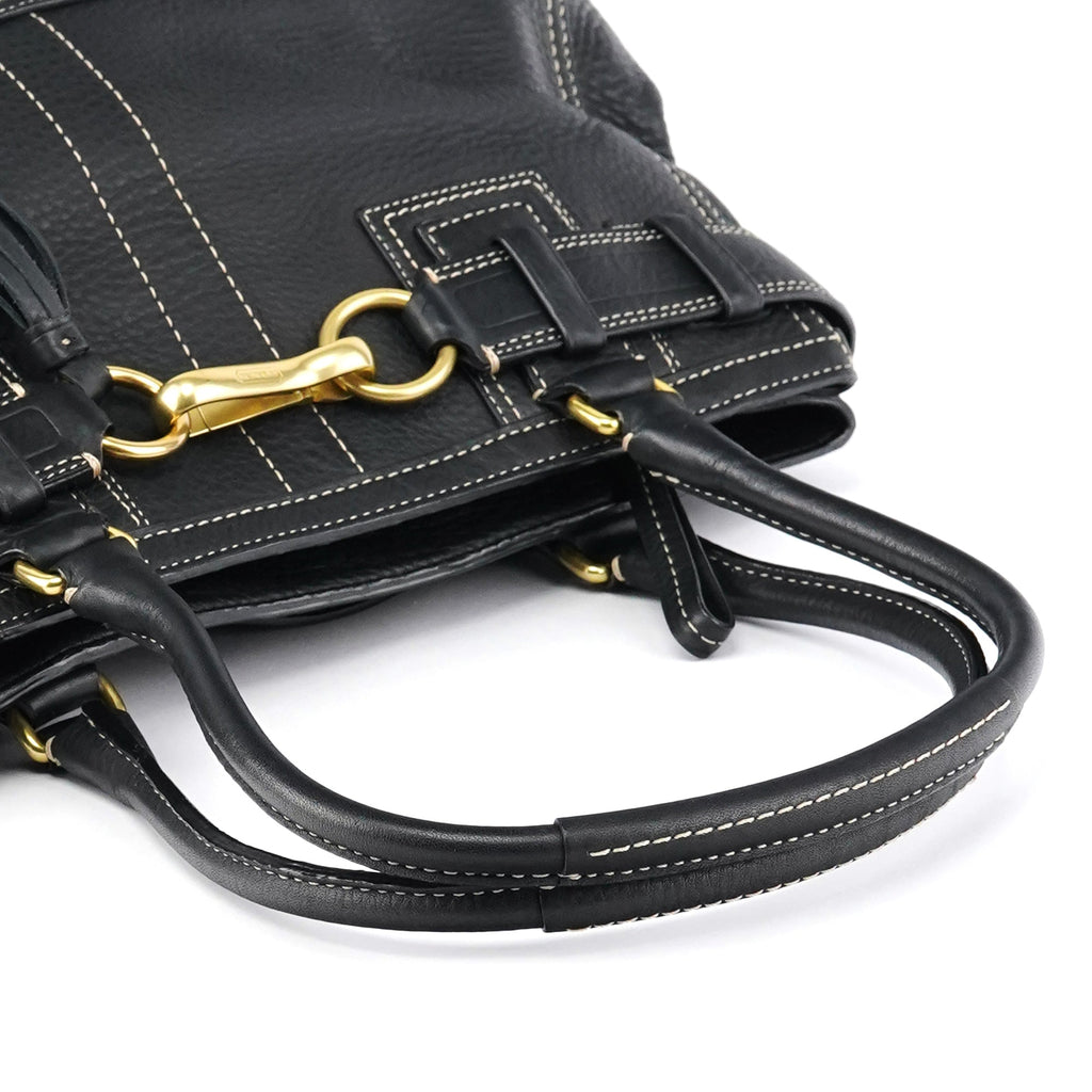F10213 Black Pebbled Leather Hamptons Tote Bag
