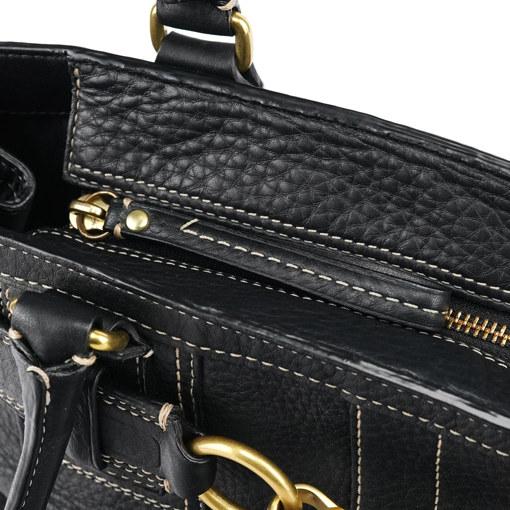 F10213 Black Pebbled Leather Hamptons Tote Bag