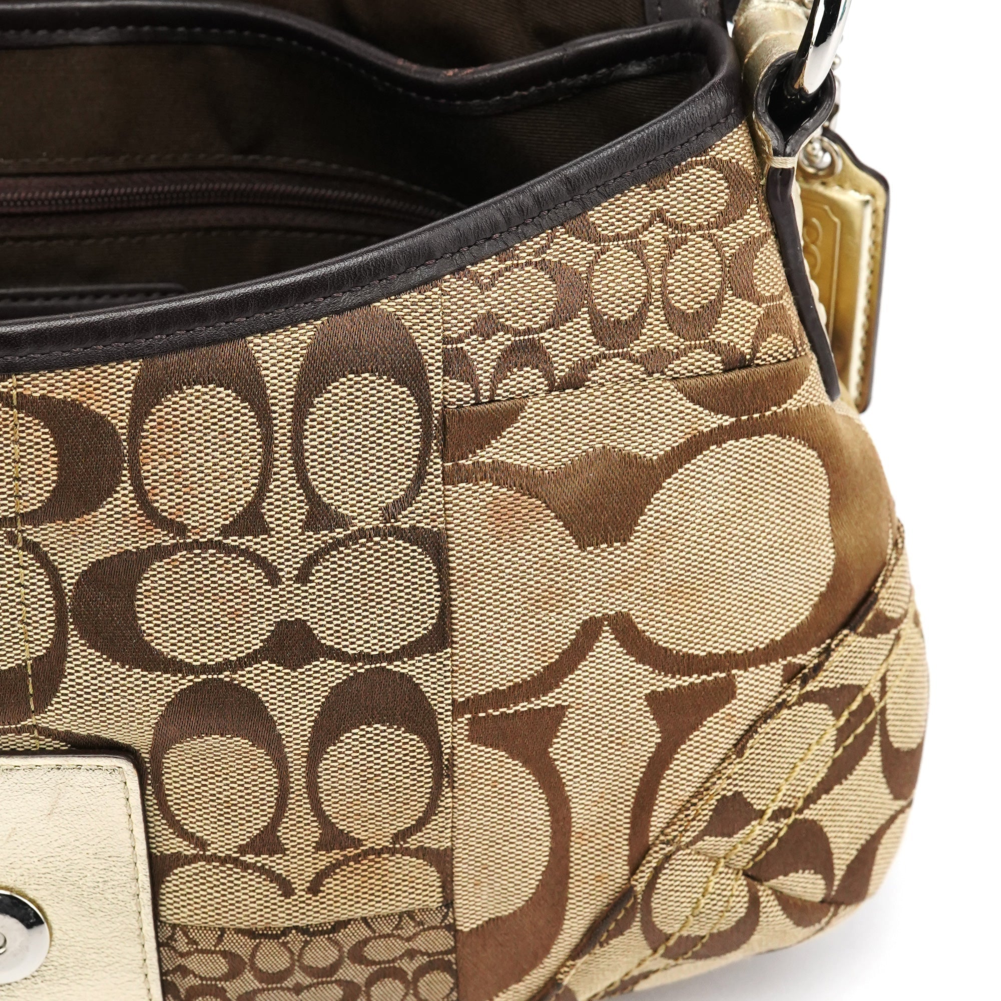 F12316 Beige Gold Patchwork Soho Shoulder Bag
