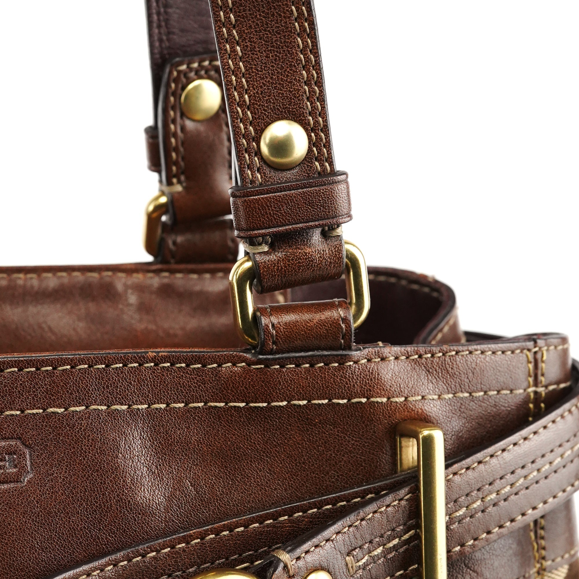 F12467 Beige Brown Hamptons Tote Bag