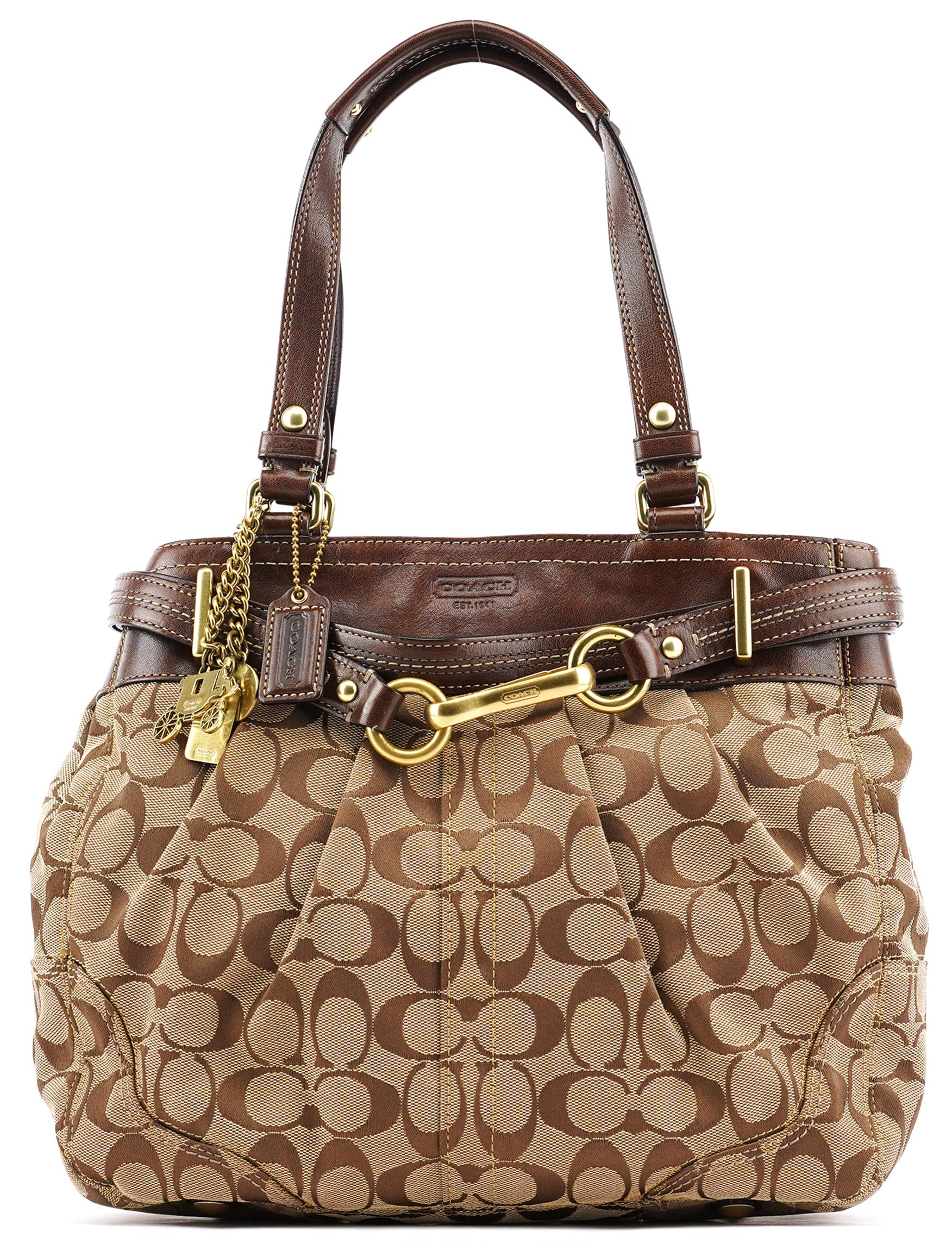 F12467 Beige Brown Hamptons Tote Bag