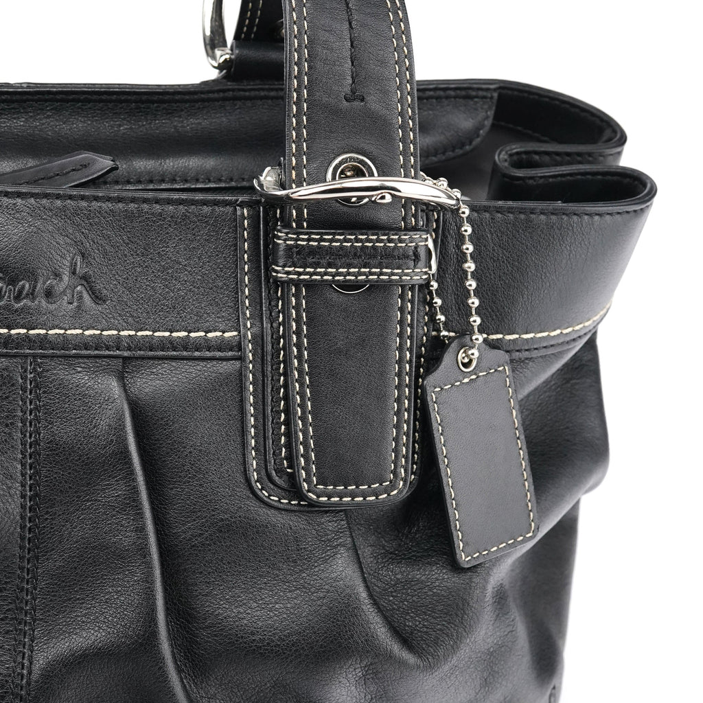 F13732 Black Leather Ruched Soho Tote Bag