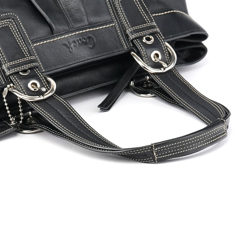 F13732 Black Leather Ruched Soho Tote Bag