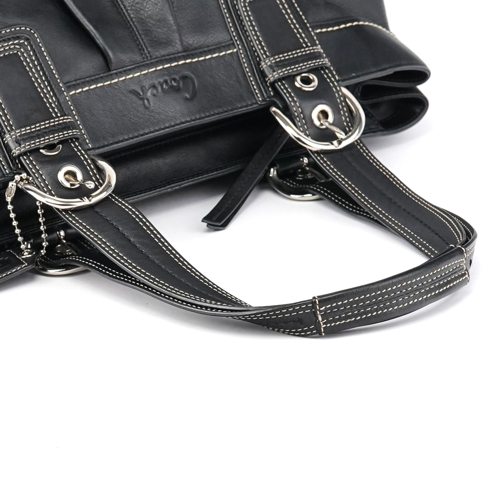 F13732 Black Leather Ruched Soho Tote Bag