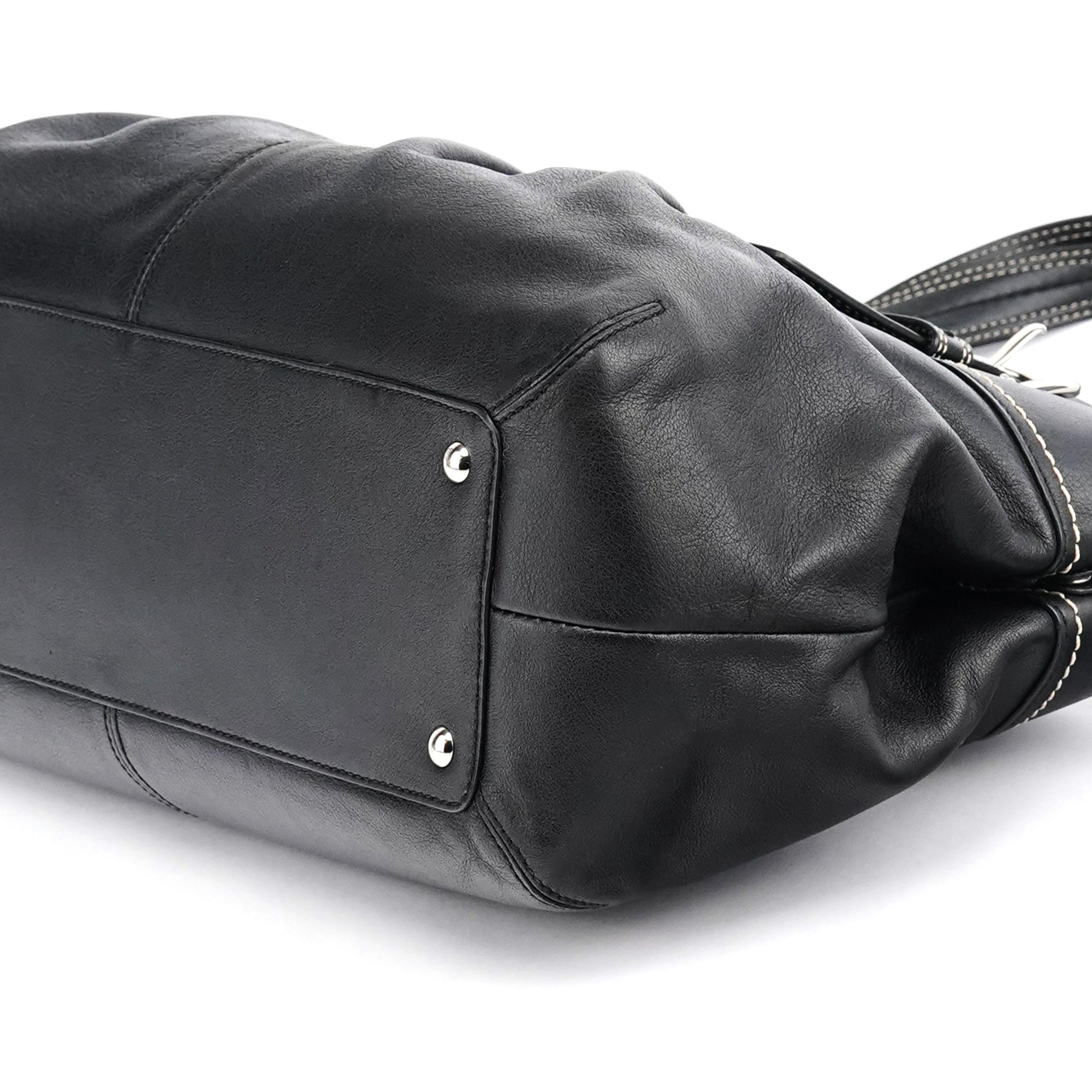 F13732 Black Leather Ruched Soho Tote Bag