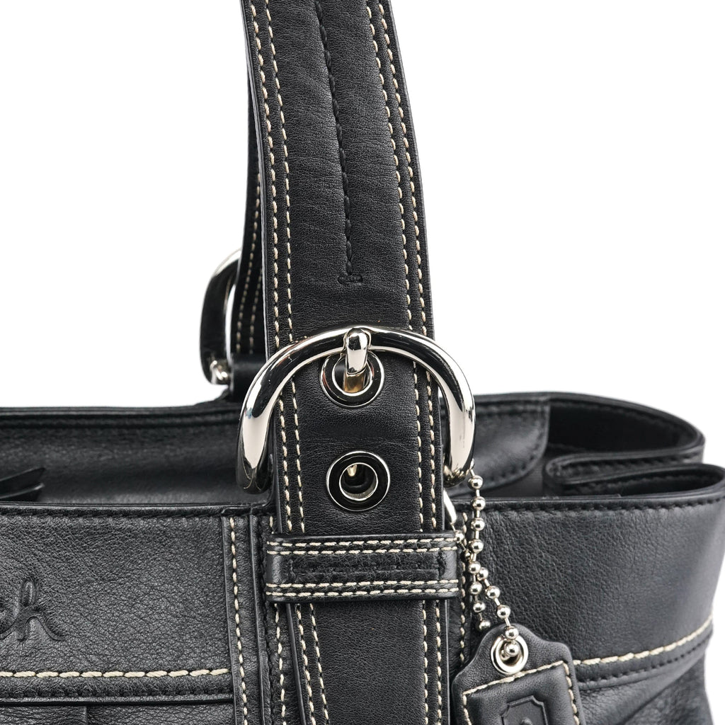 F13732 Black Leather Ruched Soho Tote Bag