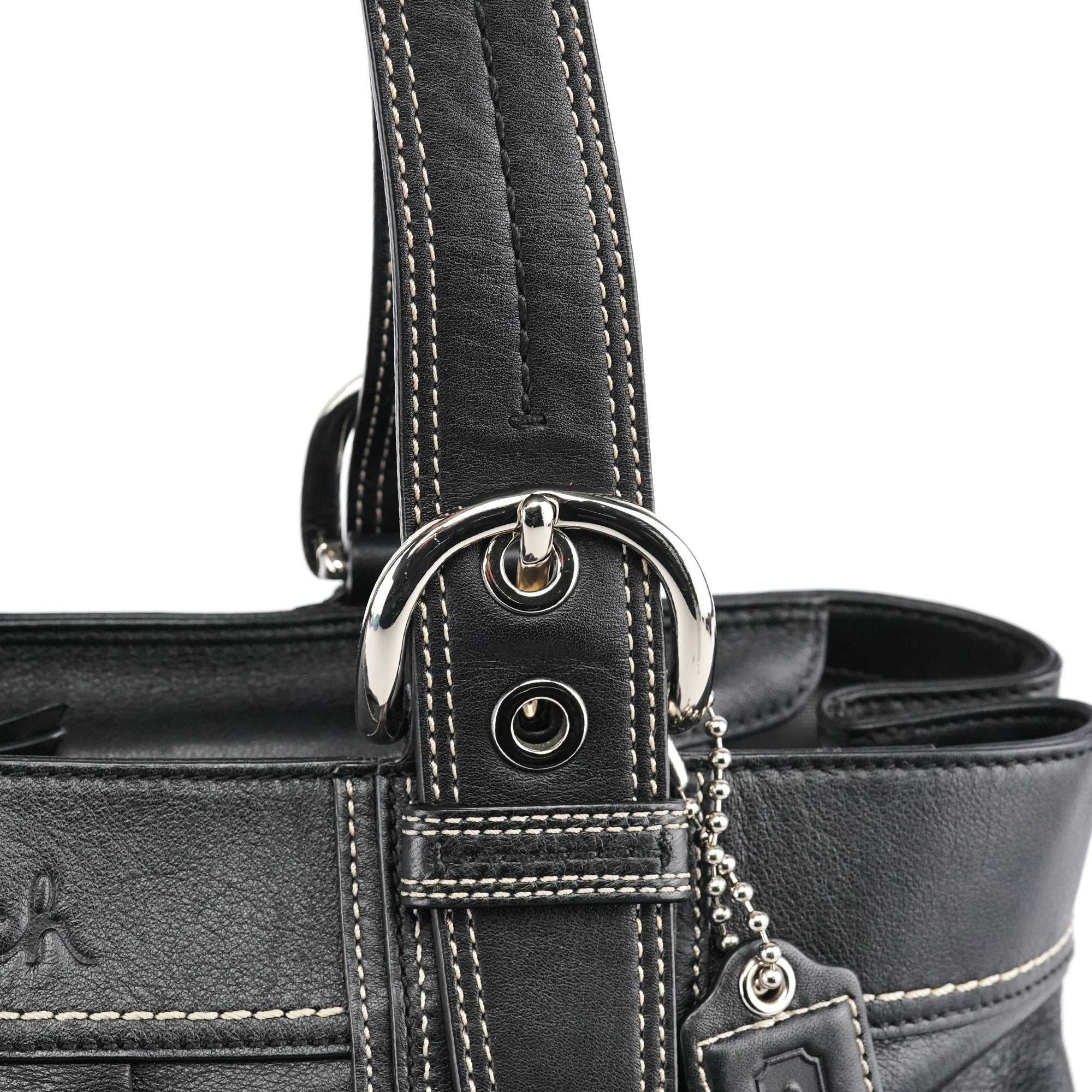 F13732 Black Leather Ruched Soho Tote Bag