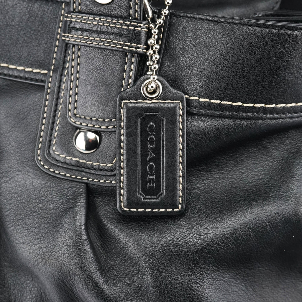 F13732 Black Leather Ruched Soho Tote Bag