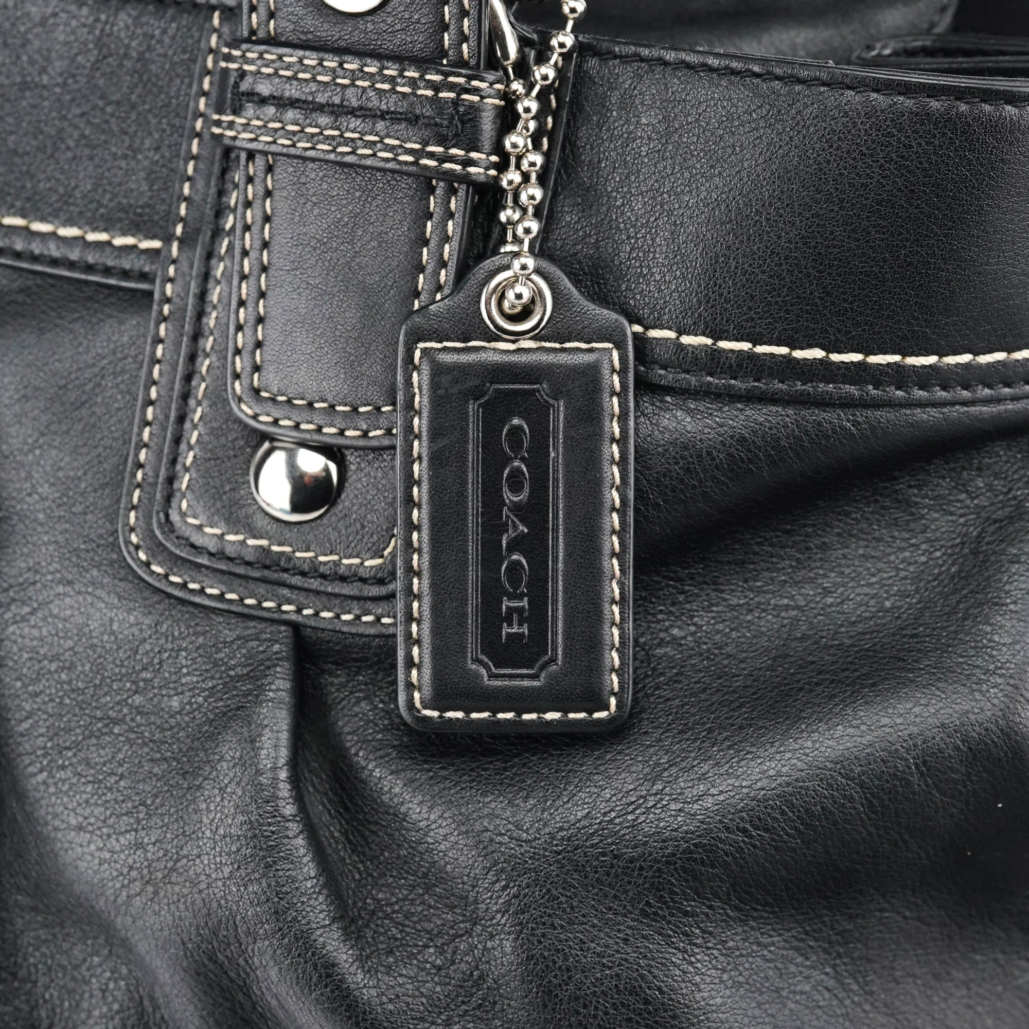 F13732 Black Leather Ruched Soho Tote Bag