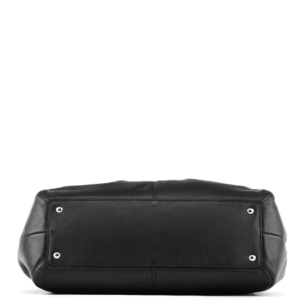 F13732 Black Leather Ruched Soho Tote Bag