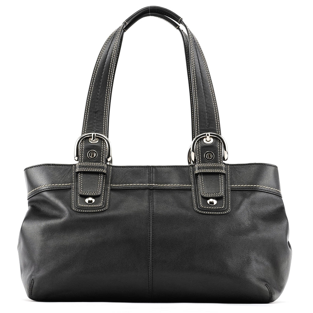 F13732 Black Leather Ruched Soho Tote Bag
