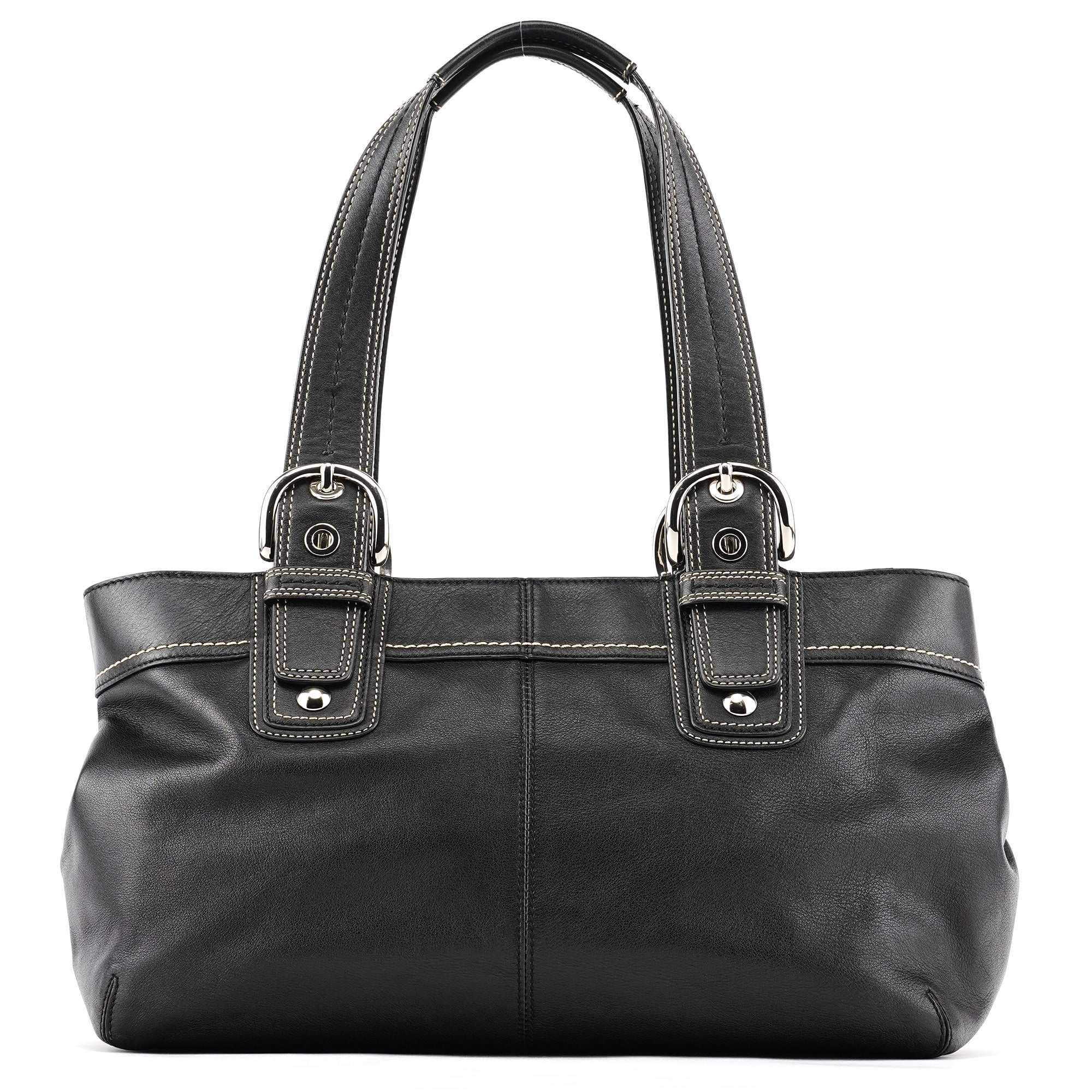 F13732 Black Leather Ruched Soho Tote Bag