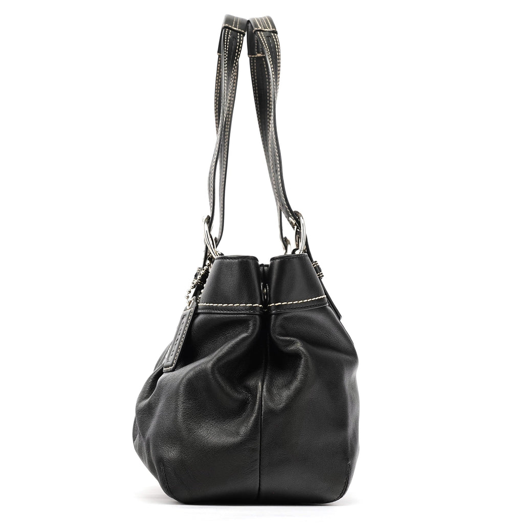 F13732 Black Leather Ruched Soho Tote Bag