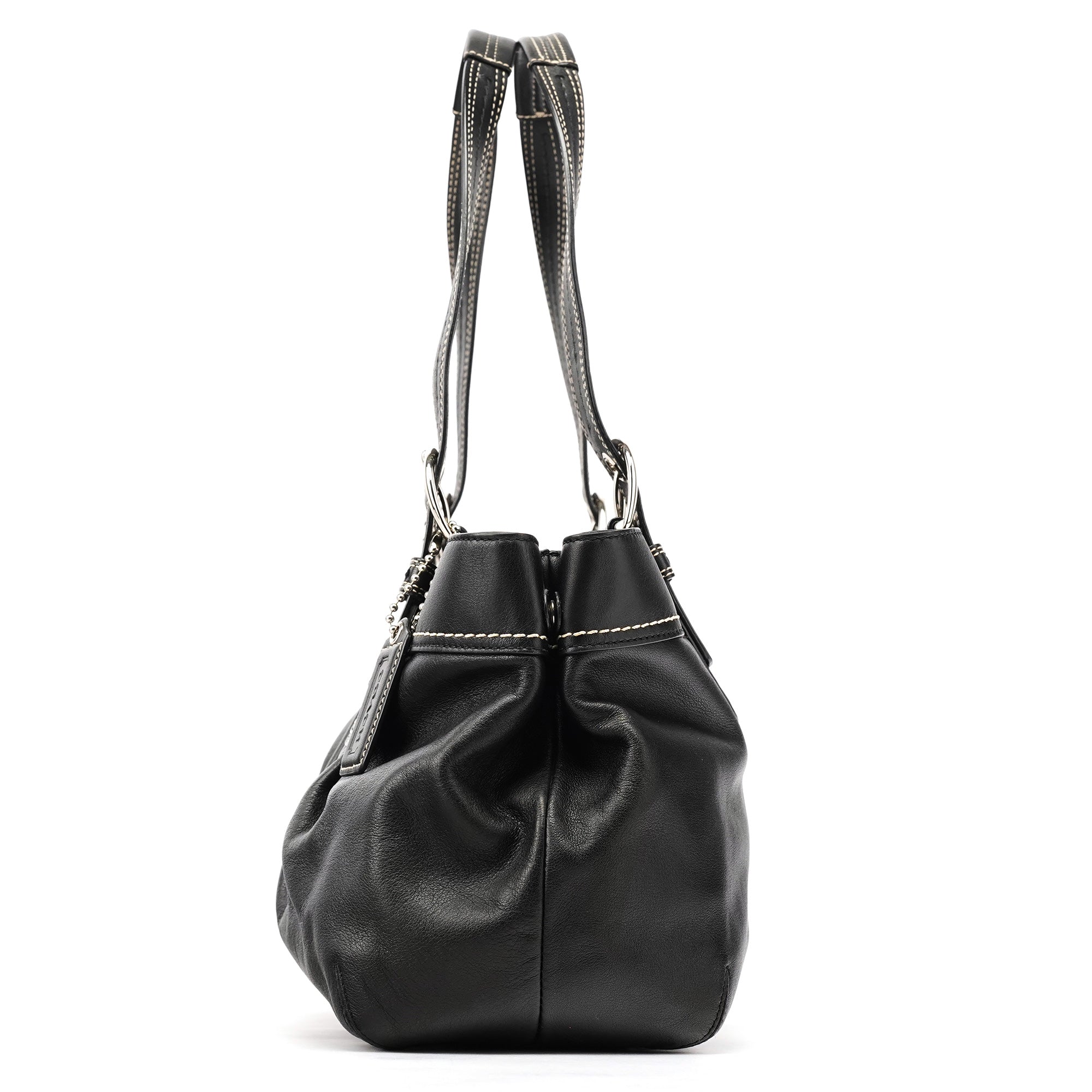 F13732 Black Leather Ruched Soho Tote Bag