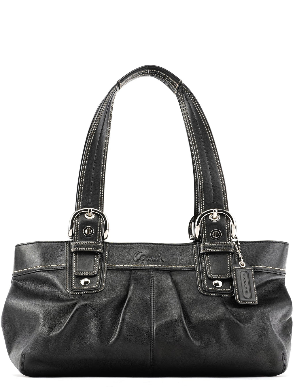 F13732 Black Leather Ruched Soho Tote Bag
