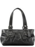 F13732 Black Leather Ruched Soho Tote Bag