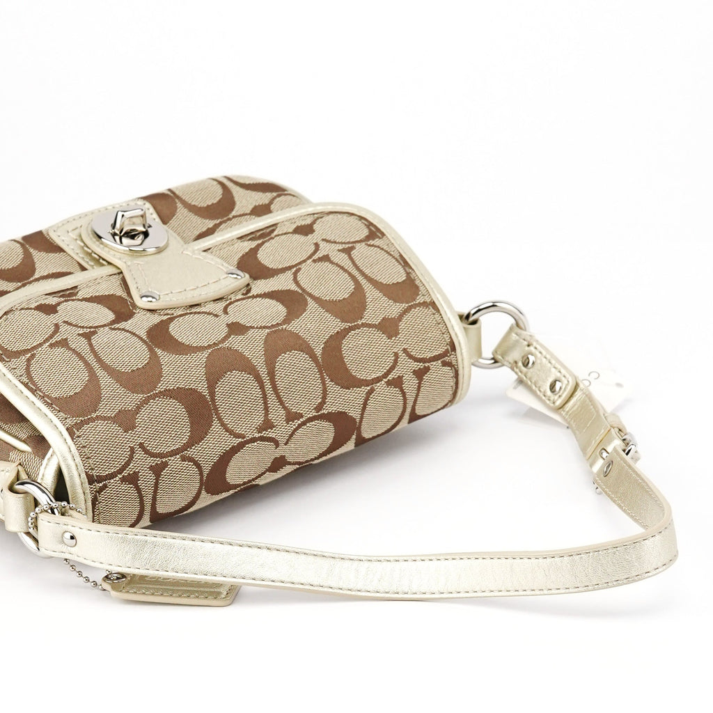F14282 Beige Gold Signature Turnlock Bag
