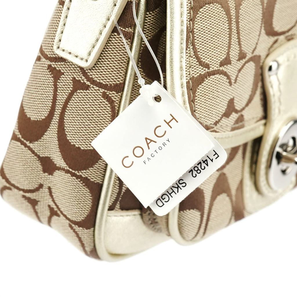 F14282 Beige Gold Signature Turnlock Bag