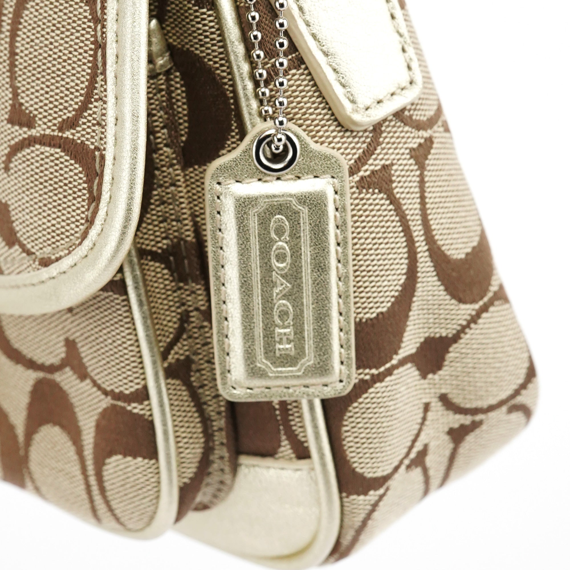 F14282 Beige Gold Signature Turnlock Bag