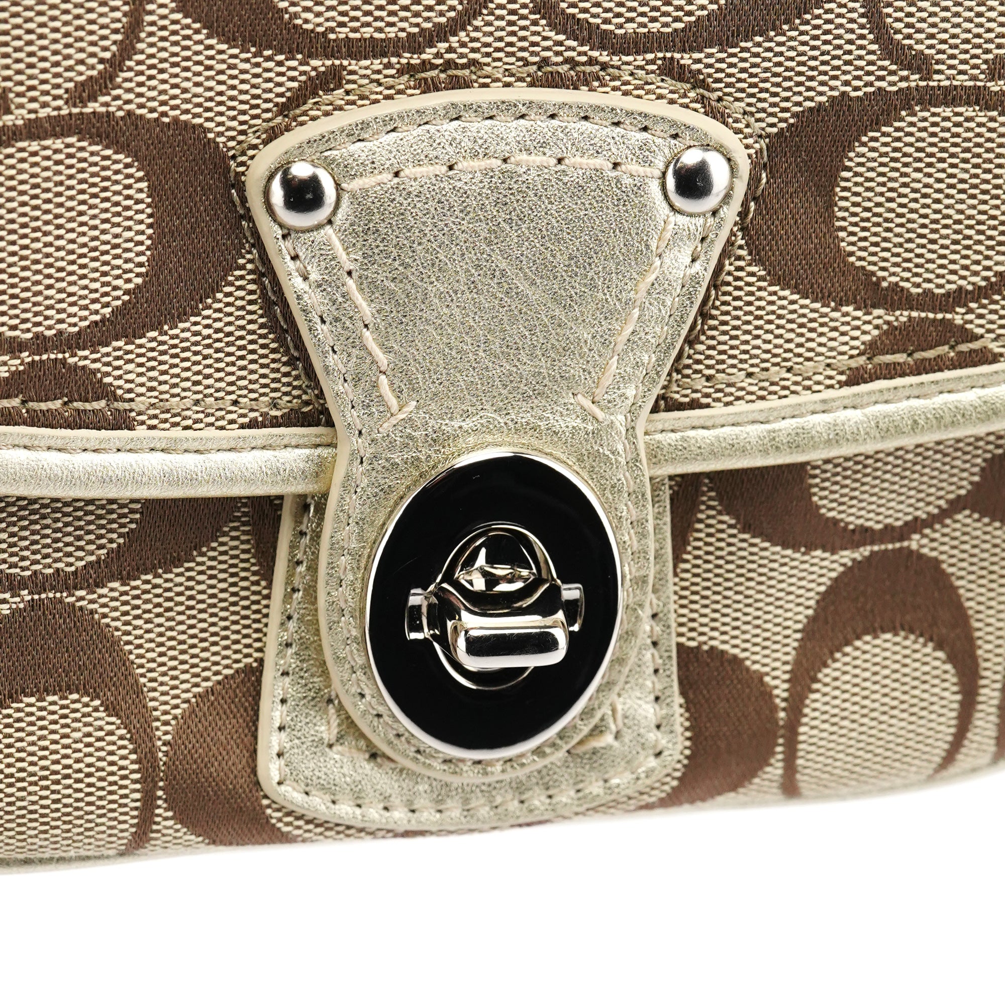 F14282 Beige Gold Signature Turnlock Bag