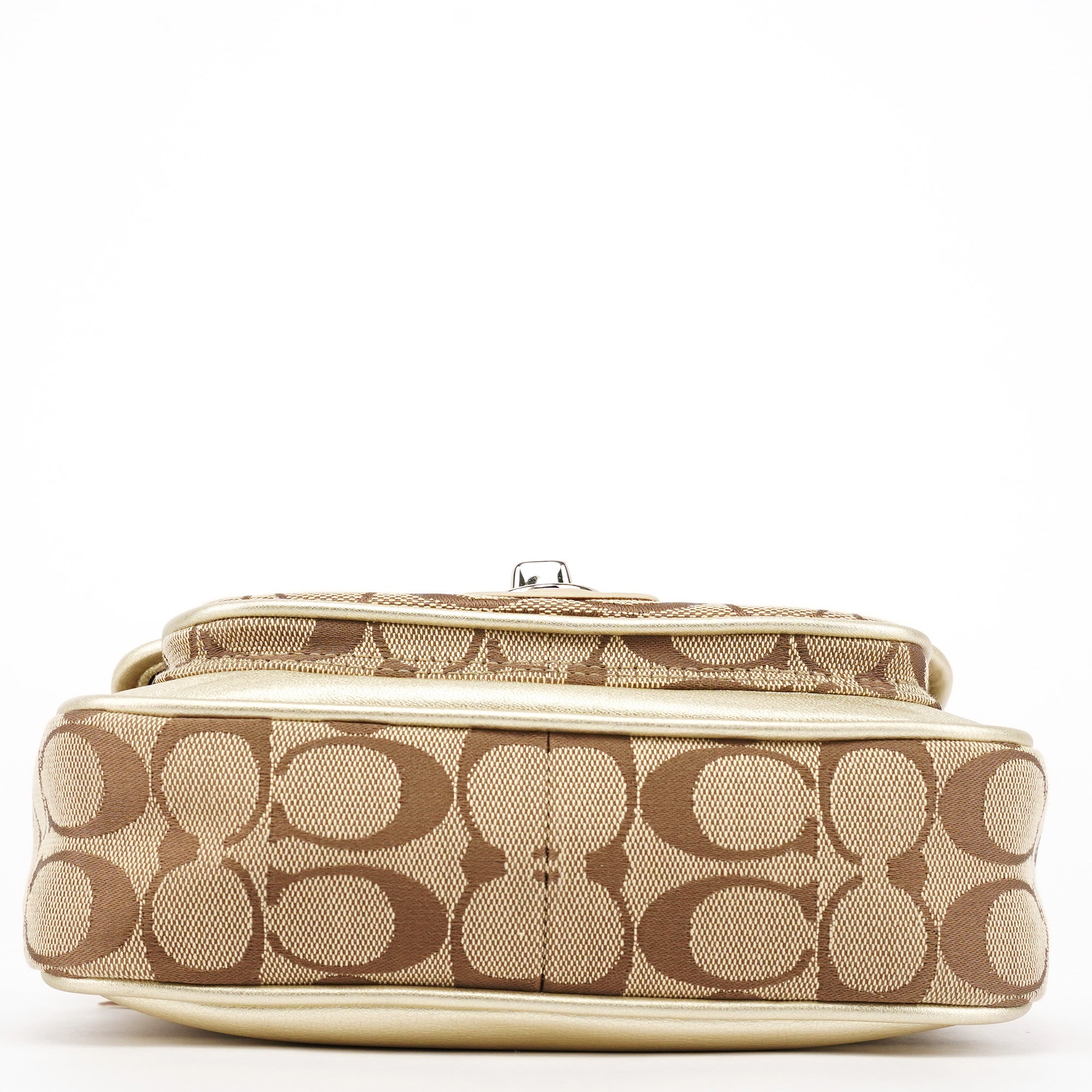 F14282 Beige Gold Signature Turnlock Bag