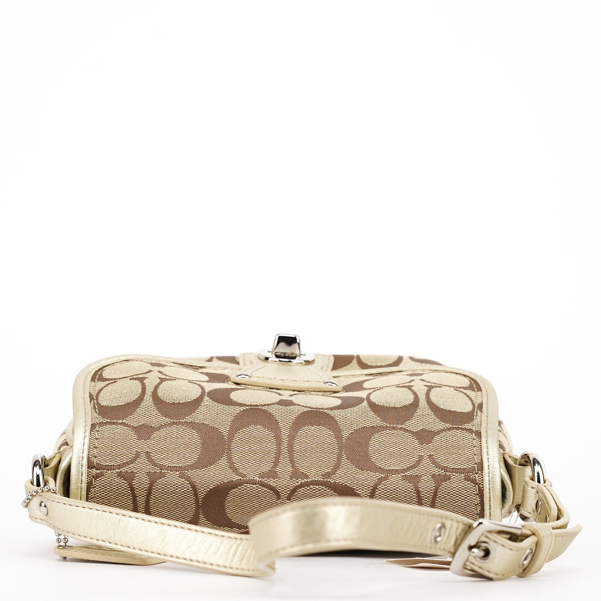 F14282 Beige Gold Signature Turnlock Bag