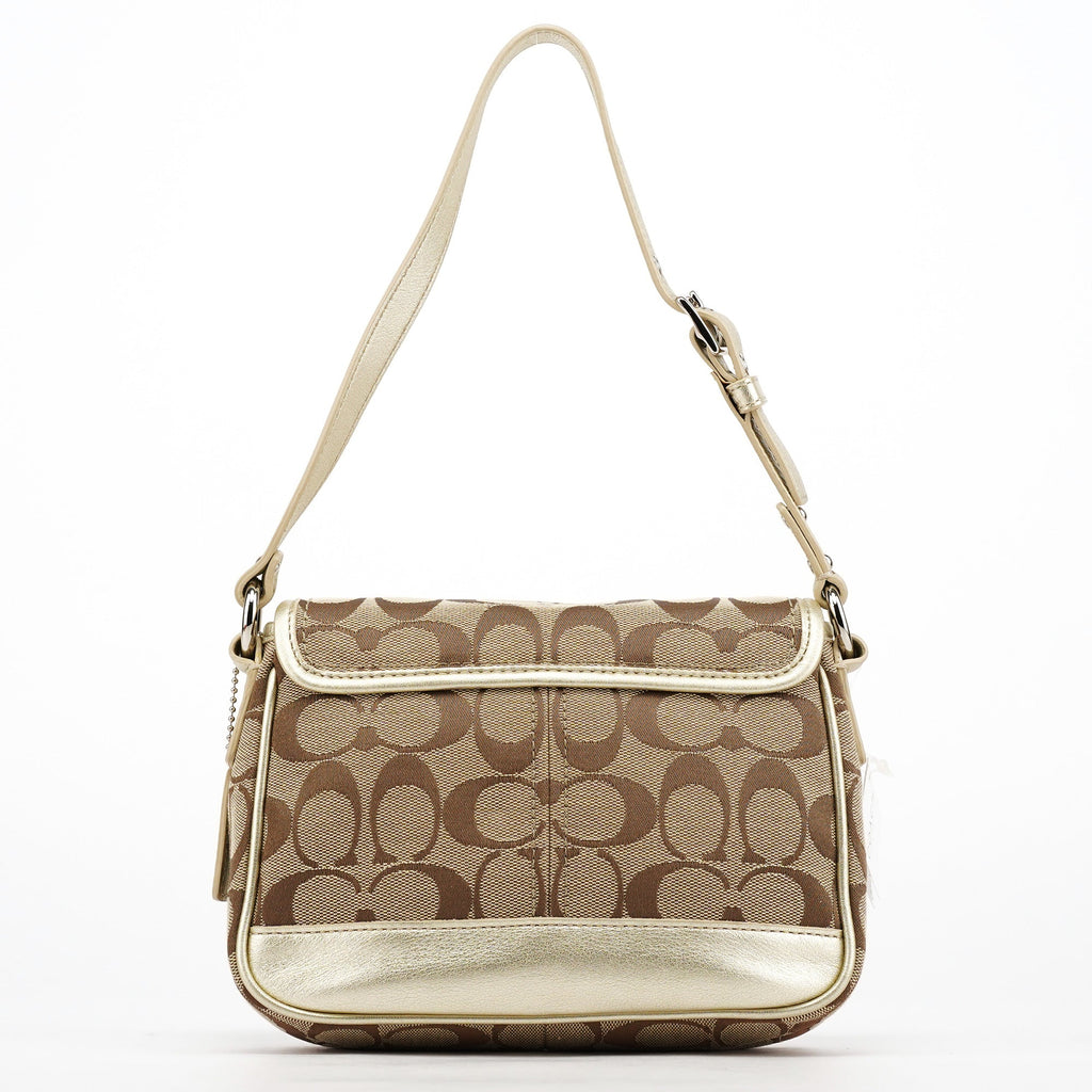 F14282 Beige Gold Signature Turnlock Bag